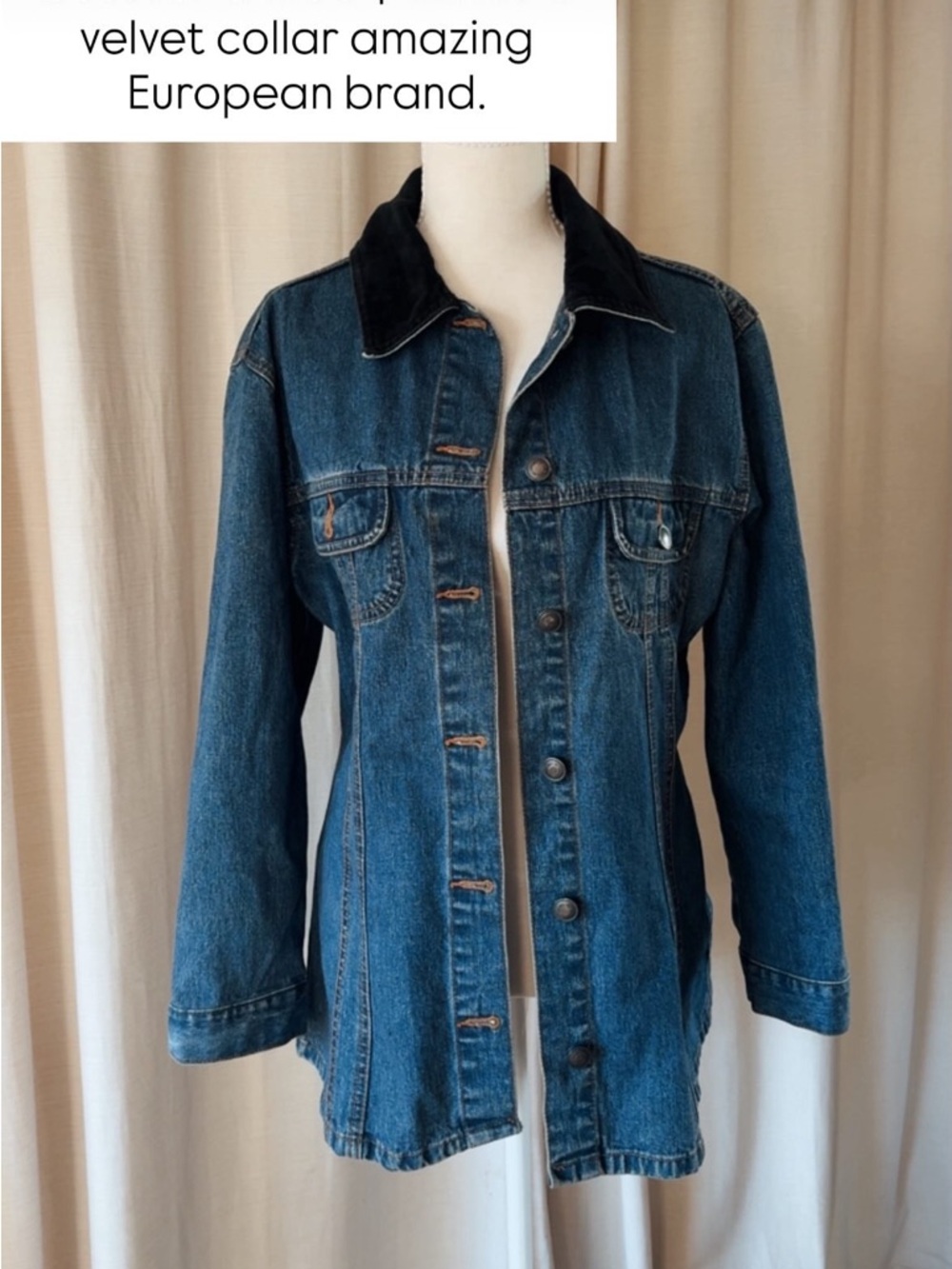 Josephine Chaus Blue Denim Jacket with Black Velvet Collar